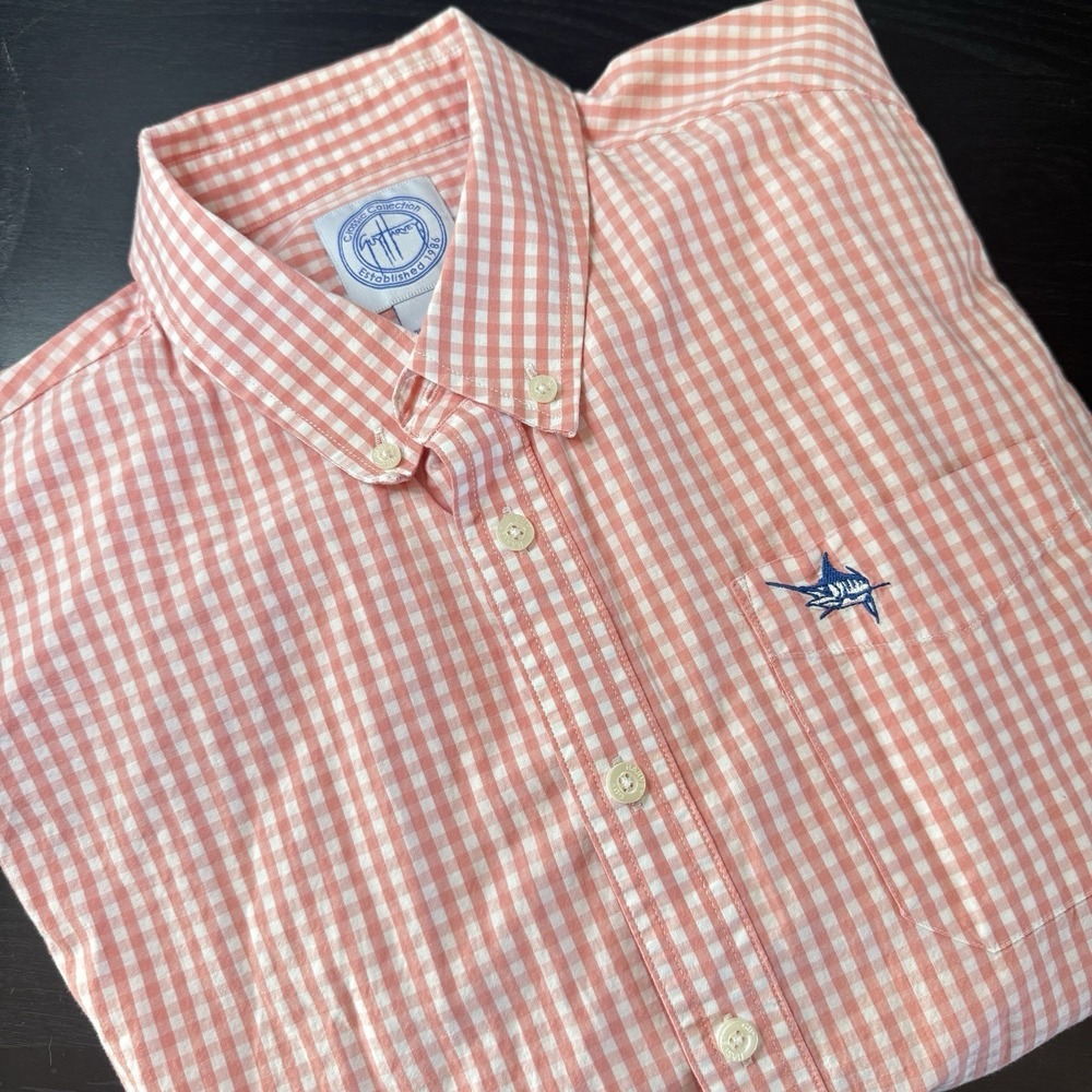 Guy Harvey M Classic Collection Pink Gingham Check Preppy Collegiate Fish Logo